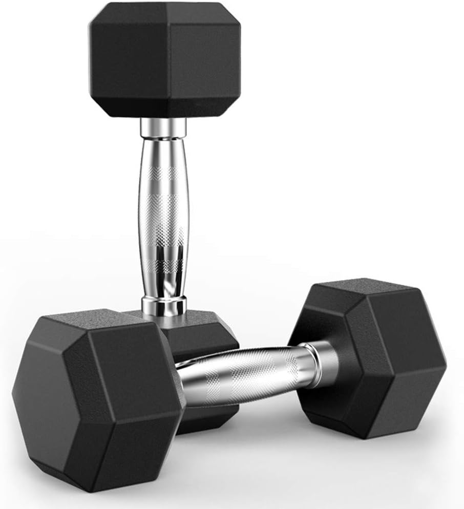 Therasoon Set of Heavy Rubber Dumbbells, Barbell Set of 2 Hex Rubber Dumbbell with Metal Handles