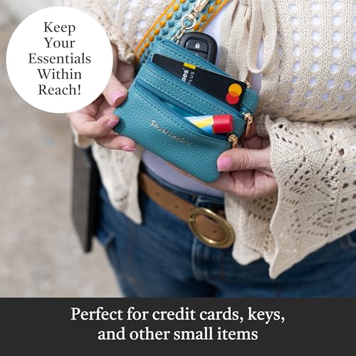Image of Save the Girls Original Clip and Go Phone Strap Pattern (Fun Dots - Mustard /Aqua) - Crossbody Phone Strap Chain with Zipper Wallet Pouch - Phone Lanyard Zippered
