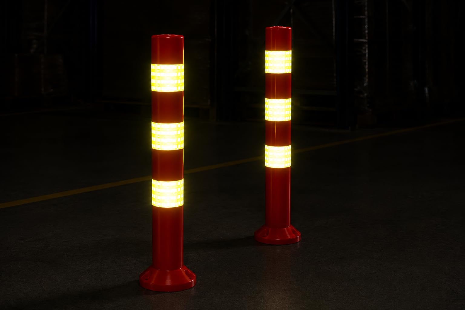 Juego de 6 postes de bloqueo [altura de 68 cm] – Postes de barrera de plástico reflectante | Barrera con base [fijación con tornillos] | Soporte de barrera | postes de parque de color rojo | postes