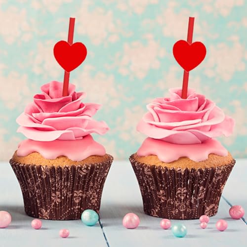20 pitillos desechables de papel, 7.7 pulg, forma corazón miniatura 5
