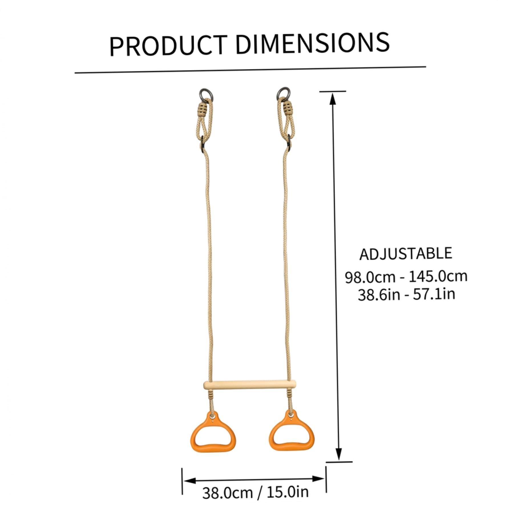 Barra Colgante Infantil Columpio de Trapecio Ajustable con Anillas de Gimnasia para Jugar en Interiores y Exteriores Entrenamiento de Fuerza y Fitness para niños pequeños.