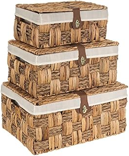 LIVIVO Set of 3 Hand Woven Shelf Basket with Lock, Multipurpose Natural Decorative Baskets for storage Perfect for Clothing, Toys, Towels, Indoor & Outdoor Organiser