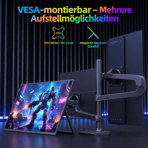 Image of ZSCMALLS 23.8-inch 2K QHD 90HZ 100% sRGB Portable Monitor USB-C HDMI Travel Monitor, Suitable for laptops MacBook PS5 Xbox, VESA installable, with Speakers, Built-in Stand