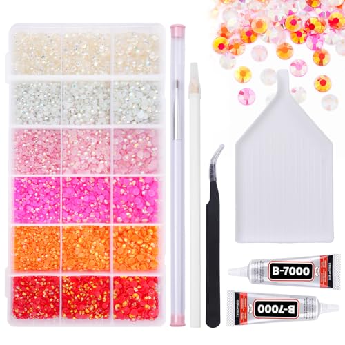 22380 pcs Resin AB Crystals Gemstones, 6 Colors Round Gems for Crafts Makeup Face Clothes Shoes Tumbler DIY Decoration 3/4/5mm (White Pink red Rhinestones)