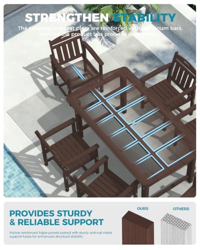 Image of Ciokea HDPE Outdoor Dining Set of 4, Patio Table and Chairs Sets, Brown