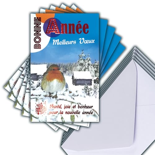 Set of 5 Glossy Red Happy New Year Cards + 5 White Envelopes Size 14 x 9 cm