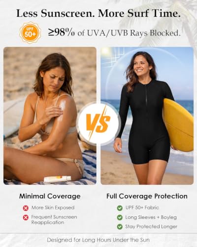 Image of Century Star UPF 50+ Modest Long Sleeve Swimsuits for Women Bathing Suit Rash Guard Surfing One Piece High Neck Swimwear