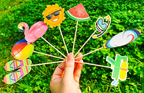36Pcs Hawaii Theme Party Decoration,Summer Pool Beach Party Cupcake Topper #TOP5