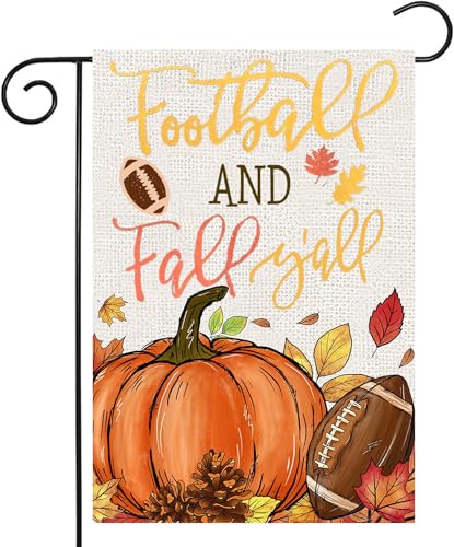 WINFLAB Fall Pumpkin Garden Flags 12x18 Vertical Double Sided Football and Fall Yall Yard Flag for Outside Decor Autumn Thanksgiving Holiday Outdoor Seasonal Sports Game Day Sign Decorations for Home
