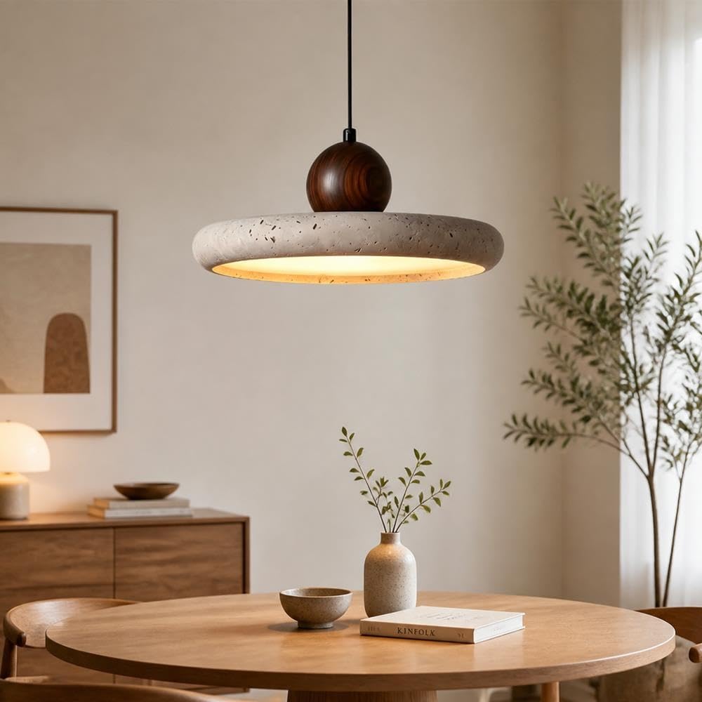 Lampada A Sospensione Wabi-Sabi Travertino Giallo Dettagli Luci Pendenti