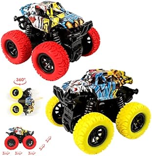 m zimoon Monster Truck, Pull Back Vehicles Friction Cars 360 Degree Rotating Inertia Car Toys for Boys Girls Toddler(2pcs, Red Yellow)