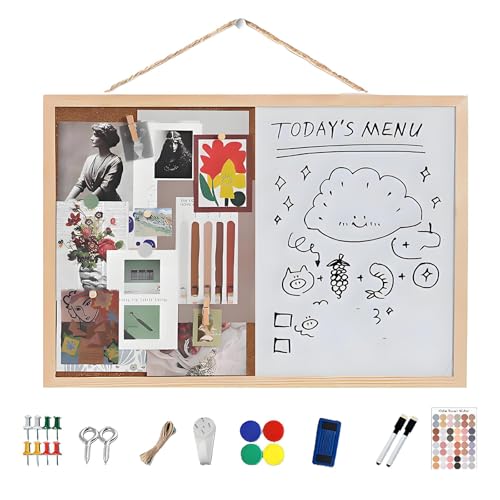 Cork and Whiteboard 20 x 30 cm Combination Board Cork Board Set, Hanging Magnetic Board and Cork Wall with Mounting Material for Walls, Home, Office, Dorm, School