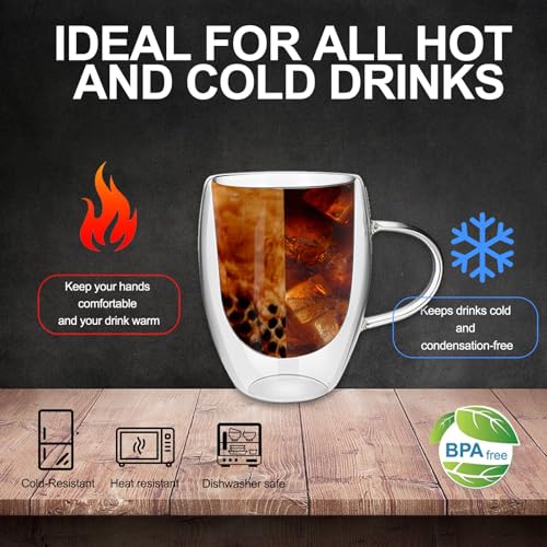 DSYZWEE Double Walled Glass Coffee Mugs, 350ML Insulated Latte Glasses Mugs - Image 4