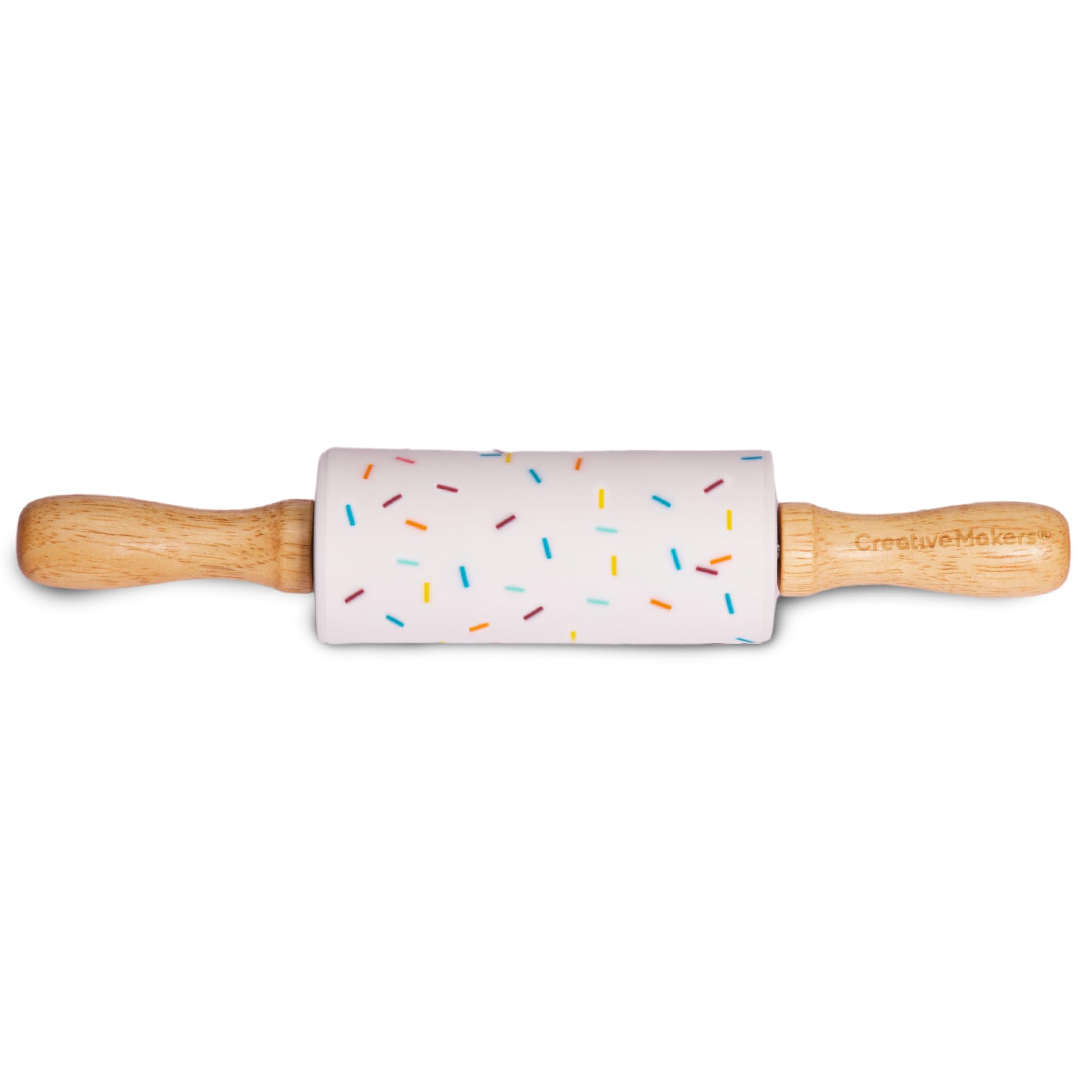 Small Rolling Pin for Kids, Non-Stick Silicone Surface with Wooden Handles for Play Dough and Baking Rolling Pin (Confetti White)