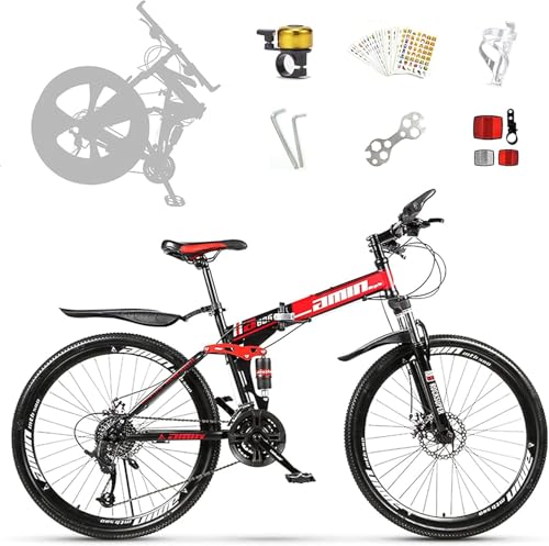 Bicicleta de Montaña Plegable Bicicleta de 26 Pulgadas para Adultos con Frenos de Disco Dobles de 21/24/27/30 velocidades Suspensión Completa Antideslizante Hombres Mujeres Ciclismo al Aire