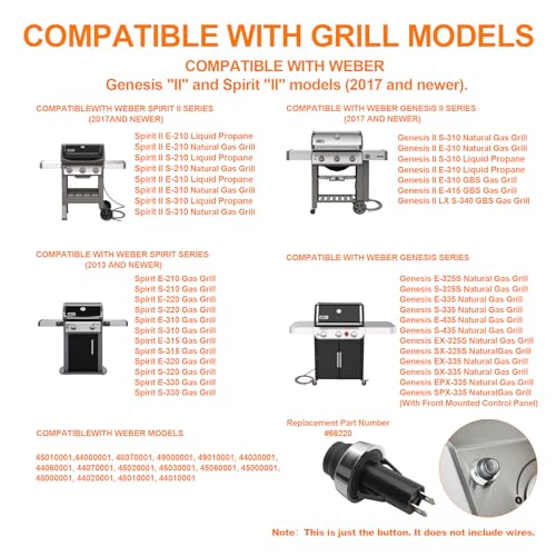 Image of SafBbcue 66220 Igniter Push Button Switch for Genesis II Spirit II S-310 E-310 S-210 E-210 GS4 Gas Grill Replacement Parts for Weber Igniter Switch 66220 Igniter Button Switch GS4 Igniter for Weber