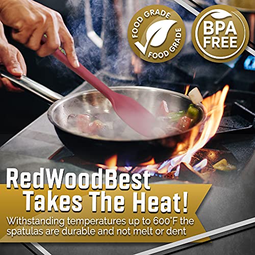 Redwoodbest Premium 600F Heat Resistant Silicone Spatula 2 Set Sturdy Handle Created For Cooking, Baking And Mixing, One Piece Design, Non-Stick, Strong Stainless Steel Core (Red Dahlia) #TOP1