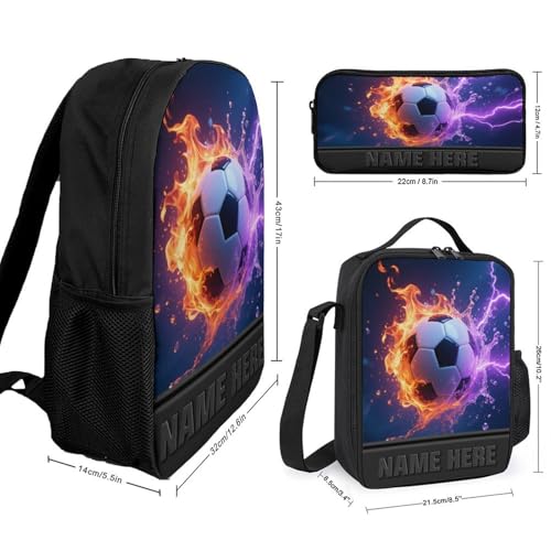 Personalized Soccer Backpacks Set, Custom Name Sport Themed Backpack, 3D Effect Bookbag Travel Bags for Sport Lovers Fan (Soccer 5)2