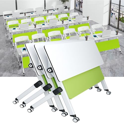 Juego de mesa de conferencias modular plegable con ruedas giratorias, diseño abatible, ahorro de espacio, 3 piezas, 55 x 20 x 30 pulgadas, ideal para salas de reuniones y oficinas