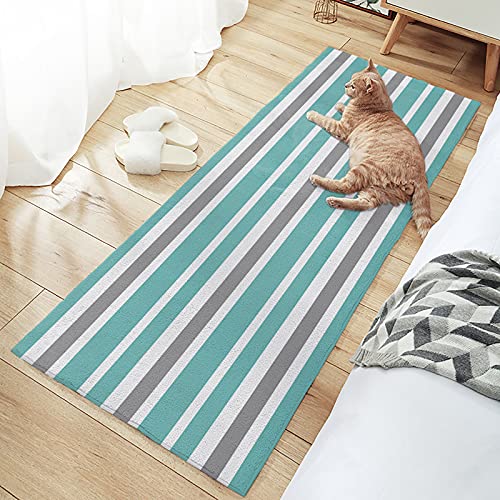 2 stuks Bad Rug Set Teal Groen, Wit en Grijs Strepen Badkamer Vloermat Gestreept Patroon Absorberend Non Skid Badmat… - Image 4
