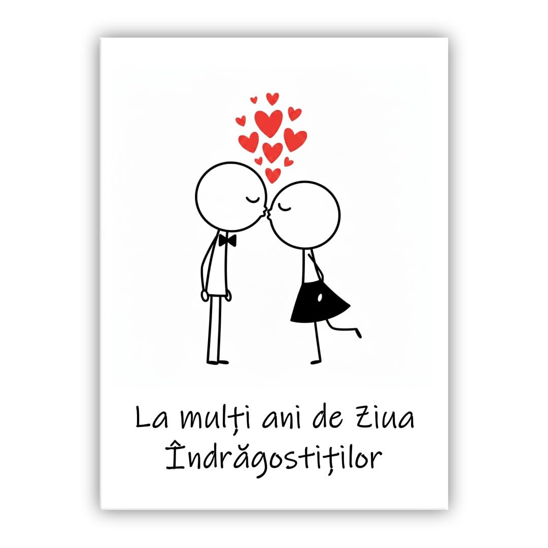 Multilingual Valentine’s Day Card – Cute Couple – Romantic Valentines Greeting Card for Husband, Wife, Boyfriend, Girlfriend (• Romanian: La mulți ani de Ziua Îndrăgostiților) — image 1