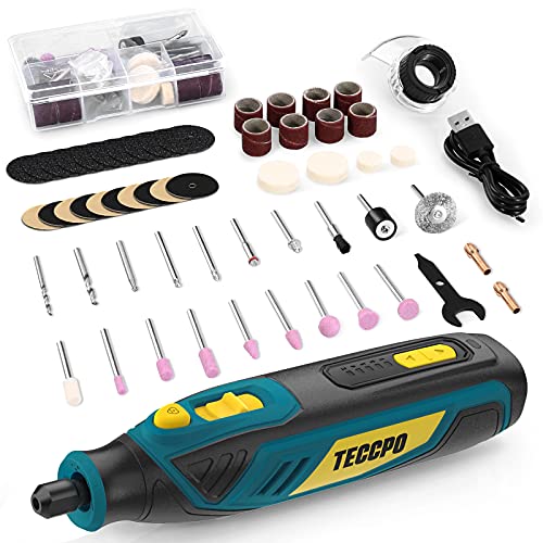 TECCPO Cordless Rotary Tool, 4V Rotary Tool Kit, Multi-Purpose Rotary Tool with 53 Accessories, USB Charging, Perfect for Drilling, Carving, Engraving, Sanding, Polishing and Cutting