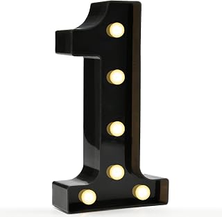 Pooqla Black Light Up Numbers 1, 1st Birthday Decorations for Boys | Marquee Numbers Black Party Decorations, Plastic Number Sign Battery Operated 1st 16th 21st Anniversary Birthday Gift for Him
