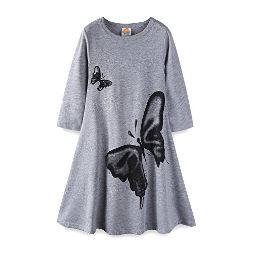 Mud Kingdom Girls Maxi Dress Long Sleeve Cotton Flared Butterfly Casual Spring Autumn A-Lined Dresses