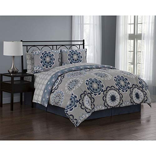 Avondale Manor 5-Piece Elsa Medallion Quilt Set, Queen Comforter Set Bed In A Bag, Lightweight Ultra-Soft Microfiber, Reversible Comfortable Bedding Set, Hypoallergenic Bedspread, Queen, Blue #TOP26