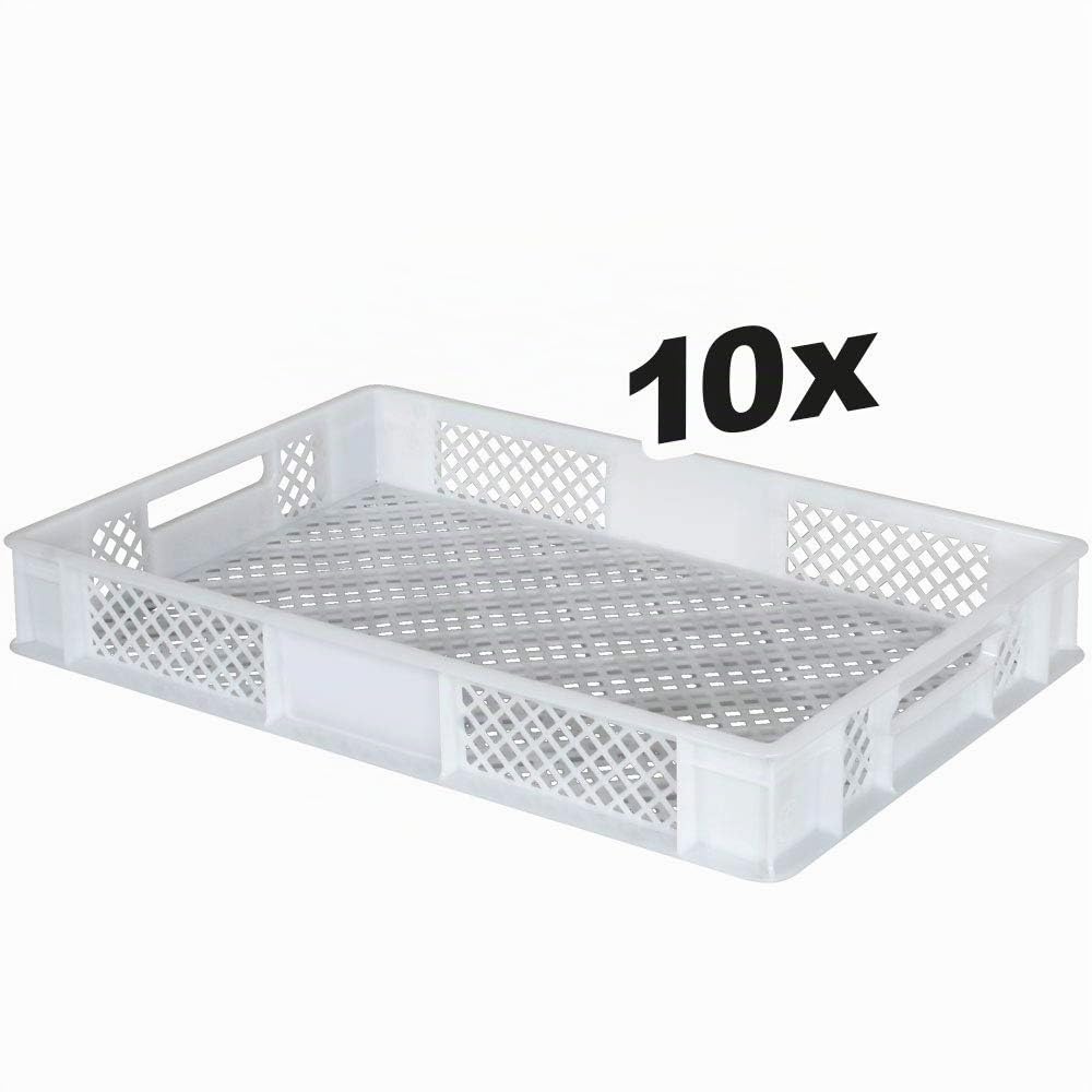 lot de 10 Bac gerbable normes Europe à parois et fonds ajourés - L x l x h 600 x 400 x 90 mm - blanche