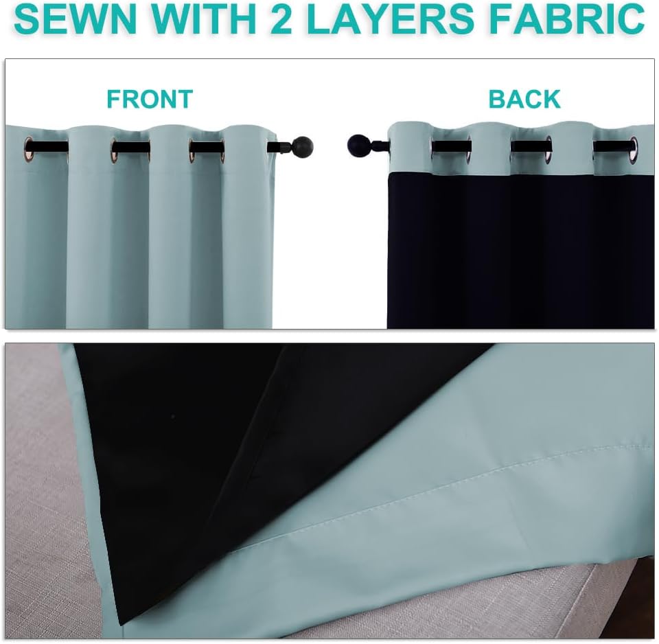  100% Blackout Curtains 84 inches Long, Sky Blue, 52 inches Wide, Pair of Energy Smart & Noise Blocking Out Drapes for Baby Room Window, Thermal Insulated Guest Room Lined Window Dressing thumbnail