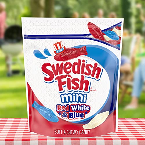 Swedish Fish Mini Red, White & Blue Soft & Chewy Candy, 4 - 1.8 Lb Bags #TOP4