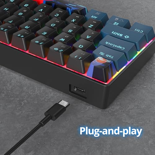 Image of 60 Percent Gaming Keyboard 68 Keys Mechanical Keyboard Rainbow Backlit Mini Compact Wired Keyboard with Red Switch for Windows Laptop Gamer(68 Monster-B)
