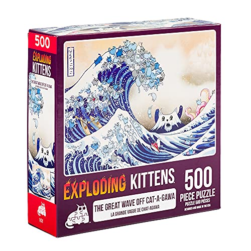 Exploding Kittens 500 Piece Jigsaw Puzzle | Great Wave Off Catagawa, Jigsaw Puzzles for Adults, Cat Puzzle, Ocean Puzzle, Art Puzzle