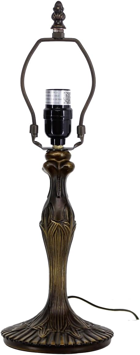 WERFACTORY WERFACTORY Table Lamp Base Replacement Only, Wide 6 Height 18 Inch, Fit for 8, 10, 12 Inch Tiffany Style Stained Glass Lampshade, Dark Bronze Finish, Resin, Push Switch On Cord