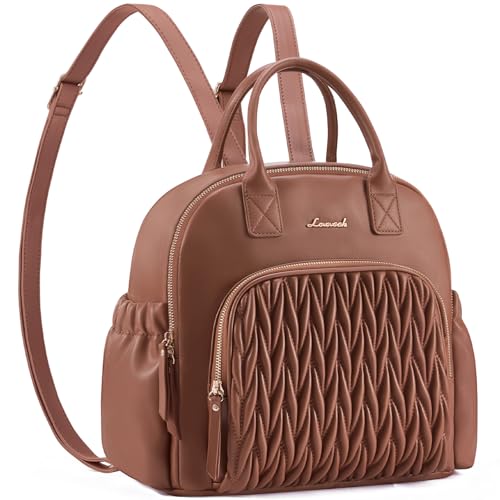 Image of LOVEVOOK Diaper Bag Backpack, Mini Leather Diaper Backpack, Quilted Stylish Waterproof Baby Diaper Bags with Insulated Pockets for Mom Women Brown