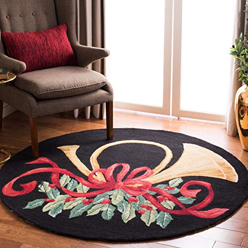 Safavieh Vintage Poster Collection 2' X 3' Black/Multi Vp321A Hand-Hooked Christmas Horn Novelty Premium Wool Accent Rug #TOP1