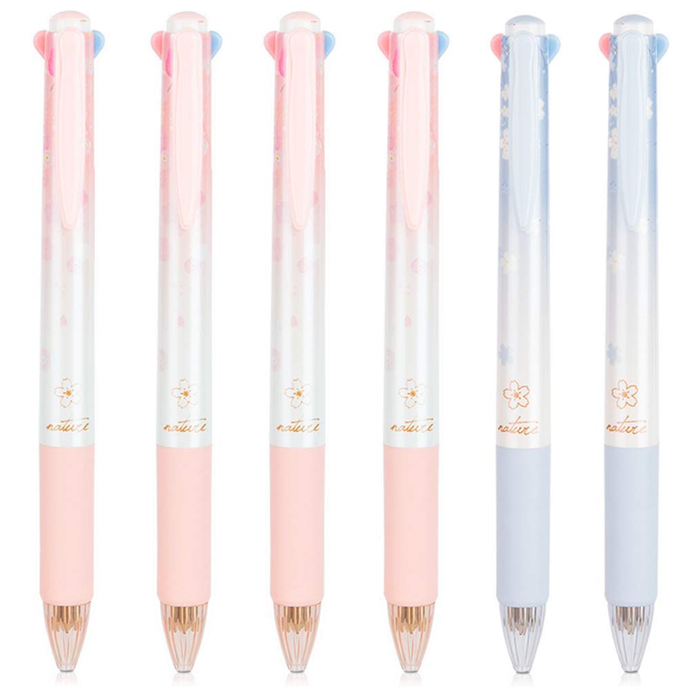 Ipienlee Cherry Multicolor Ballpoint Pens Set 0.7 mm Ball Point Pen 4 Color Ink (Black, Blue, Red, Green) in One Retractable Ballpoint Pen (6 pcs)