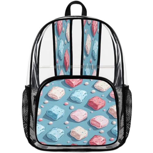 Cotton Candy Clear Backpack for Stadium Events, Dessert Waterproof Clear Bag for Women Men Adult Sport Work Daily Music Festival and Concerts4
