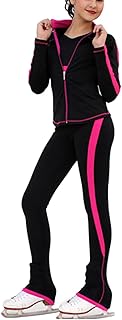 ROLTIN Conjunto de chaqueta y pantalones de entrenamiento de patinaje sobre hielo para niñas y mujeres, pantalones térmicos de manga larga con forro polar interior (talla 130, color: morado)