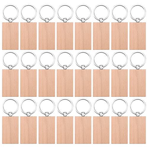 24 Pièces porte-clés en bois à personnaliser, Bricolage Vierge Porte Clés Bois Cover