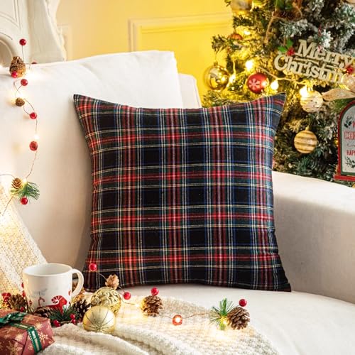 Image of AQOTHES Christmas Plaid Decorative Throw Pillow Covers Black 20x20 Inches