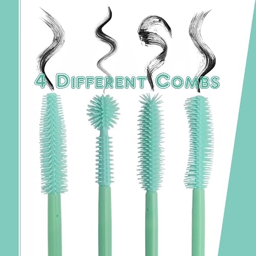 Mascara Brushes, Eyelash Comb Lashes Eyebrow Brush Separator Eyelashes Definer Lash Eye Brow Grooming Cosmetic Tool 4 Silicone Shapes Comb, 48 Pcs, Mint Green