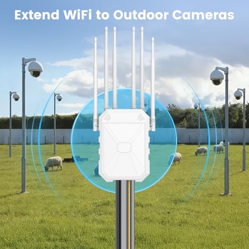 Image of AC1200 Outdoor WiFi Extender, Long Range Outdoor WiFi Extender Signal Booster WiFi Access Point with 6 Antennas, IP65 Weatherproof,W /PoE, for Starlink, Camping,Cameras