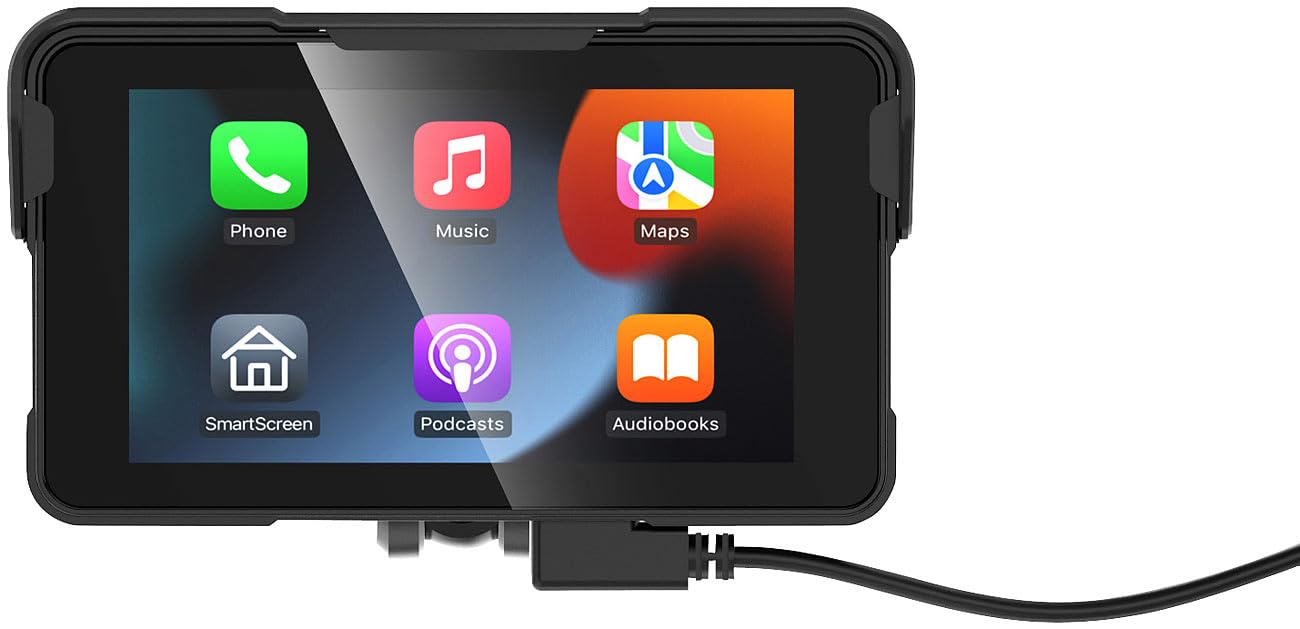 Lescars Motorrad Navigation: Motorrad-Navi-Display mit 5"/12 cm, CarPlay- & Android Auto-kompatibel (Navigationssystem, Navi Apple Carplay, GPS)