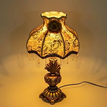 Table Lamp European Style Victorian Desk Bedside Lamp with Pendant & Antique Gold Base, Retro Decor Nightstand Reading Light for Living Room Bedroom Office Study Room