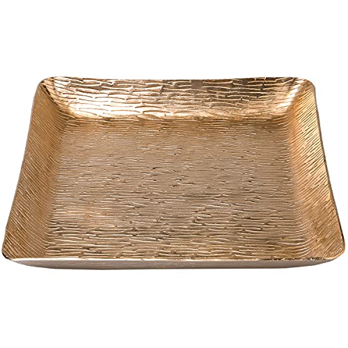 Mygift 12 Inch Copper Tone Metal Square Decorative Tray, Large Serving Tray Platter With Hammered Textured Design, Jewelry And Perfume Vanity Tray - Handcrafted In India #TOP5