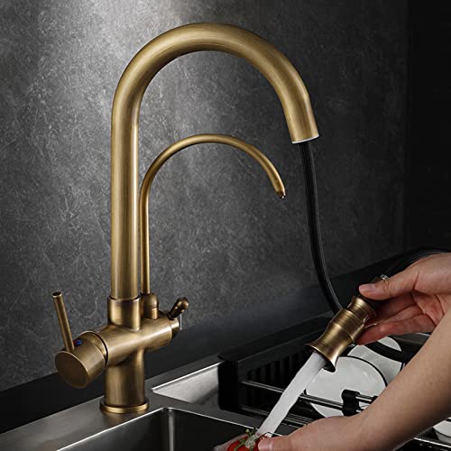 Robinet de cuisine 3 voies mitigeur laiton antique douchette design
