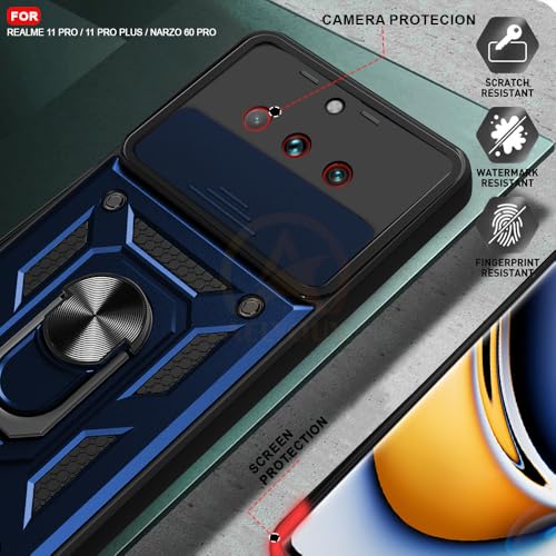 Image of Armor Bumper Back Cover Case for Realme 11 Pro /Pro Plus /Narzo 60 Pro Rotating Camera Cover, Ring Holder & Kickstand | Heavy Duty & 360 Degree Protection Back Cover (Blue)