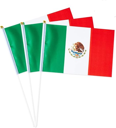 Bandera de México, bandera mexicana, pequeñas mini banderas de mano de México en palo, ideal para fiestas, desfiles, eventos deportivos,